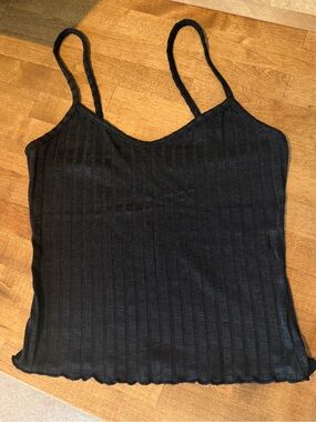 Source Unknown Black Ribbed Spaghetti Strap Camisole